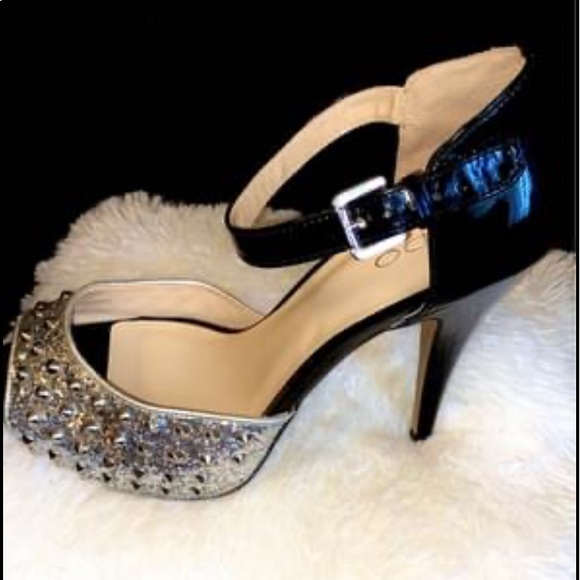 ❌ALDO Black & Silver spike strap heels SZ 8 1/2❌ - Picture 4 of 10